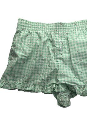 Better Together Plaid Shorts Green White Martini Glasses.  Size Women's M Ruffle